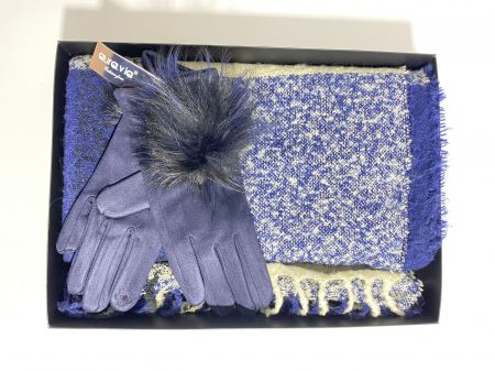 Cadoul perfect de Crăciun - Eșarfă de damă din cashmere cu lână și vâscoză,și mănuși din material textil, catifelat, bleumarin [2]