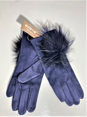 Cadoul perfect de Crăciun - Eșarfă de damă din cashmere cu lână și vâscoză,și mănuși din material textil, catifelat, bleumarin [1]