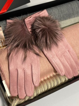 Cadoul perfect de Crăciun - Eșarfă de damă din cashmere cu lână și vâscoză,și mănuși din material textil, catifelat, roz [2]