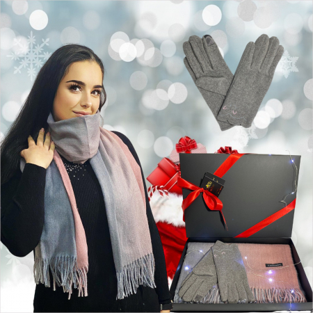 Cadoul perfect de Crăciun - Eșarfă de damă din lână și vâscoză și mănuși din material textil, catifelat [1]