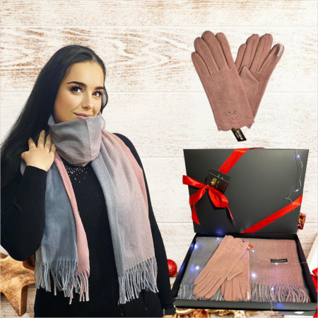 Cadoul perfect de Crăciun - Eșarfă de damă din lână și vâscoză și mănuși din material textil, catifelat [0]