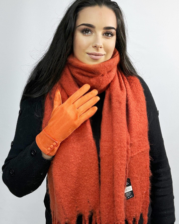 Cadoul perfect de Crăciun - Eșarfă groasa de damă din cashmere și mănuși  catifelate portocaliu  5708PTC [1]