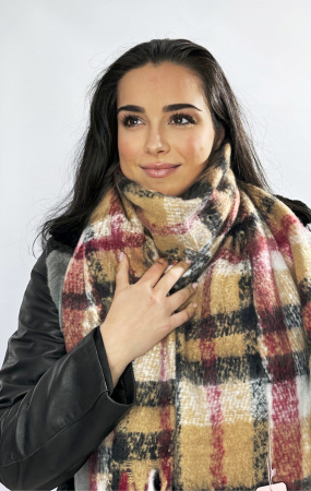 Cadoul perfect de Crăciun - Eșarfă groasa de damă din cashmere și mănuși  catifelate  asortate maro, 5070M [1]