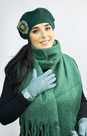 Cadoul perfect de Crăciun - Eșarfă groasa de damă din cashmere și mănuși  catifelate cu blăniță  5707GRN [1]