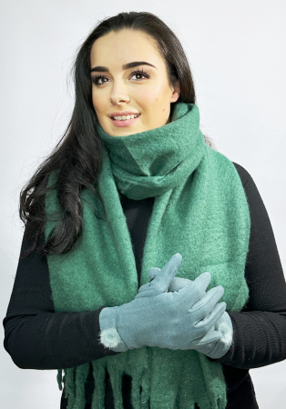 Cadoul perfect de Crăciun - Eșarfă groasa de damă din cashmere și mănuși  catifelate cu blăniță  5707GRN [2]