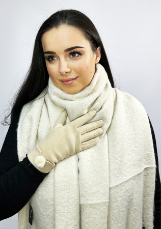 Cadoul perfect de Crăciun - Eșarfă groasa de damă din cashmere și mănuși  catifelate cu blăniță  5707IVR [3]