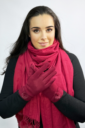 Cadoul perfect de Crăciun - Eșarfă groasa de damă din cashmere și mănuși  catifelate cu blăniță  5707VSN [3]