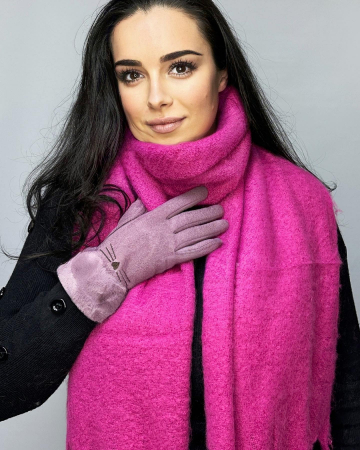 Cadoul perfect de Crăciun - Eșarfă groasa de damă din cashmere și mănuși  catifelate cu blăniță roz  5708CKM [2]
