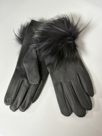 Cadoul perfect de Crăciun - Eșarfă groasa de damă din cashmere și mănuși  catifelate cu blăniță gri 5707BLM [4]