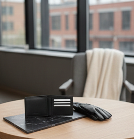 Cadoul perfect de Crăciun  pentru barbati - Portofel din piele naturala, esarfa  eleganta de barbati 30x140cm si manusi din piele,  negru 2322N [3]