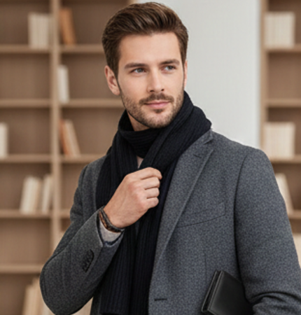 Cadoul perfect de Crăciun  pentru barbati - Portofel din piele naturala, esarfa  eleganta de barbati 30x140cm si manusi din piele,  negru 2322N [1]