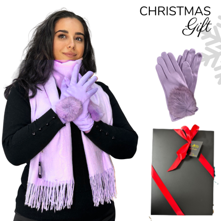 Pachete si seturi cadou femei - Cadoul perfect de Craciun set 2in1 cu manusi si esarfa 24220 MOV