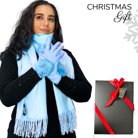 Pachete si seturi cadou femei - Cadoul perfect de Craciun set 2in1 cu manusi si esarfa 24220 albastru deschis