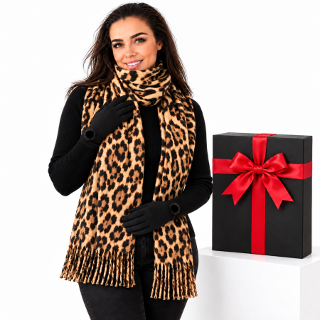 Cadoul perfect de Craciun set 2in1 cu manusi si esarfa animal print maro 2401300-9 [5]