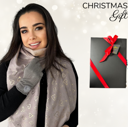 Cadoul perfect de Craciun set 2in1 cu manusi si esarfa BF3877 gri deschis [0]