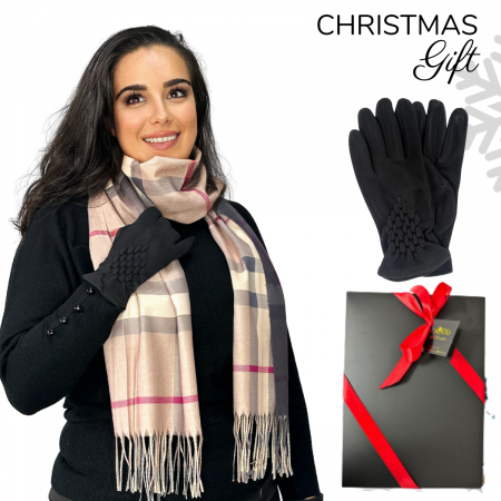 Cadoul perfect de Crăciun - set 2in1 cu manusi si esarfa carouri femei C-5707.02 [0]