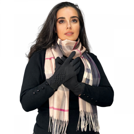 Cadoul perfect de Crăciun - set 2in1 cu manusi si esarfa carouri femei C-5707.02 [1]