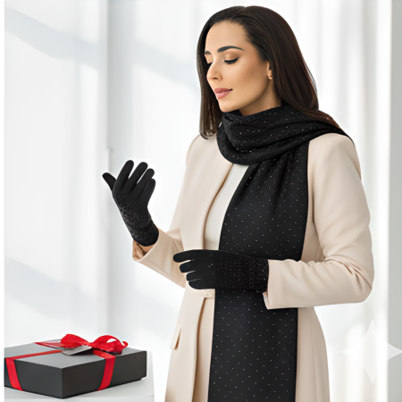 Cadoul perfect de Craciun  set 2in1 cu manusi si esarfa DIAMOND femei D50314 negru [1]
