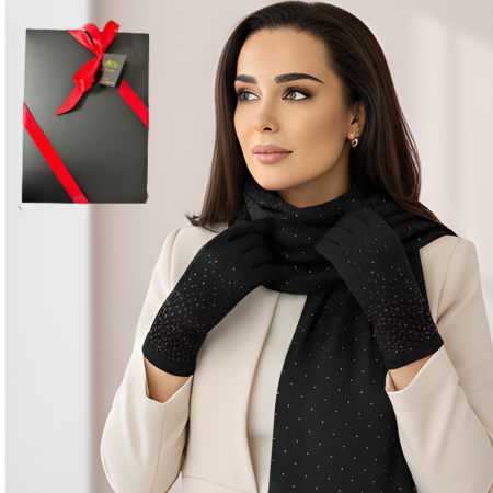 Pachete si seturi cadou femei - Cadoul perfect de Craciun  set 2in1 cu manusi si esarfa DIAMOND femei D50314 negru