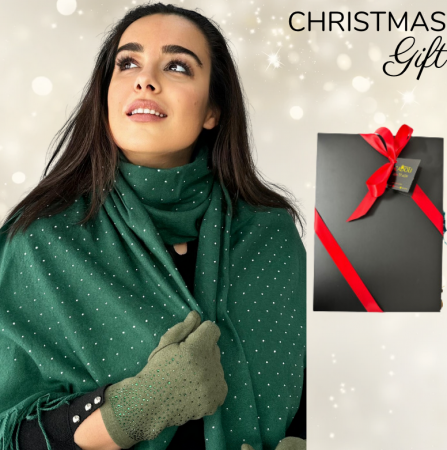 Cadoul perfect de Craciun  set 2in1 cu manusi si esarfa DIAMOND femei D50314 verde [0]