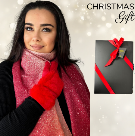 Pachete si seturi cadou femei - Cadoul perfect de Craciun set 2in1 cu manusi si esarfa eleganta 22499.ROSU  SHINE
