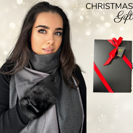 Pachete si seturi cadou femei - Cadoul perfect de Craciun set 2in1 cu manusi si esarfa eleganta 5901.BLK01