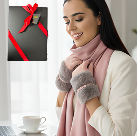 Pachete si seturi cadou femei - Cadoul perfect de Craciun set 2in1 cu manusi si esarfa eleganta 5901.PM01