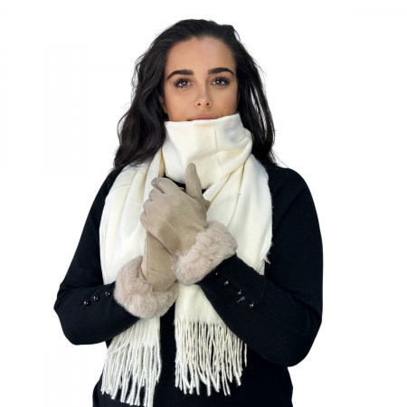 Cadoul perfect de Crăciun - set 2in1 cu manusi si esarfa femei 1-5701 ivory [1]