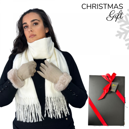 Cadoul perfect de Crăciun - set 2in1 cu manusi si esarfa femei 1-5701 ivory [0]
