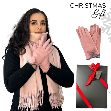 Cadoul perfect de Crăciun - set 2in1 cu manusi si esarfa femei 1-5701 roz [0]
