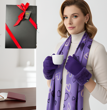 Pachete si seturi cadou femei - Cadoul perfect de Crăciun - set 2in1 cu manusi si esarfa femei 2228.03 mov