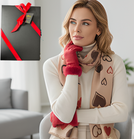 Pachete si seturi cadou femei - Cadoul perfect de Crăciun - set 2in1 cu manusi si esarfa femei 2228.03 roz olive impletit