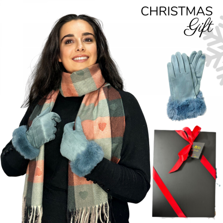 Cadoul perfect de Crăciun - set 2in1 cu manusi si esarfa femei 2228.04 turquaz-caramiziu [0]