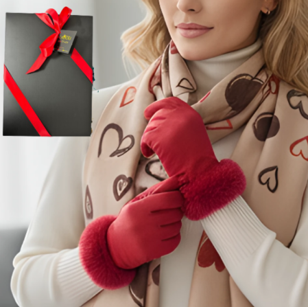 Cadoul perfect de Crăciun - set 2in1 cu manusi si esarfa femei 2228.03 roz olive impletit [1]