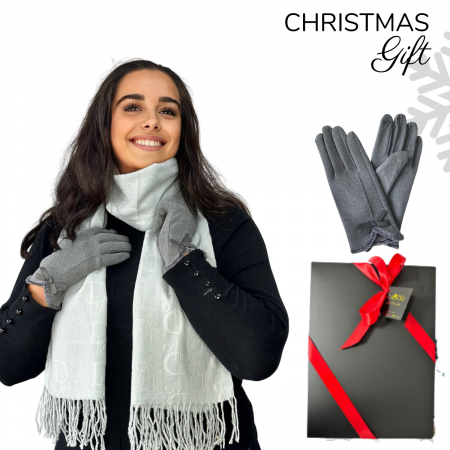 Cadoul perfect de Crăciun - set 2in1 cu manusi si esarfa femei C5755 gri [0]
