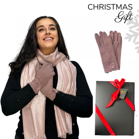 Cadoul perfect de Crăciun - set 2in1 cu manusi si esarfa cu sclipici femei 2952 roz [0]