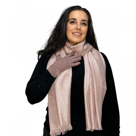 Cadoul perfect de Crăciun - set 2in1 cu manusi si esarfa cu sclipici femei 2952 roz [1]