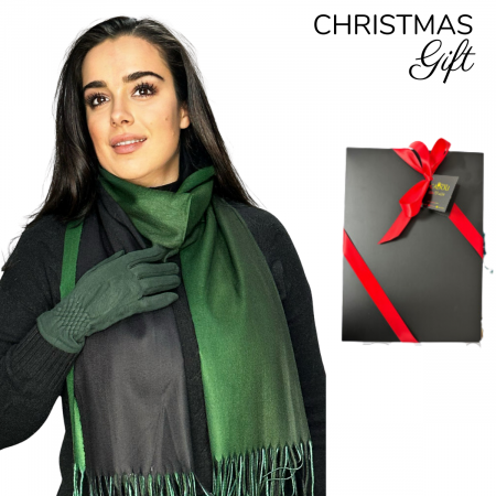 Cadoul perfect de Crăciun - set 2in1 cu manusi si esarfa femei  verde degrade 1-5703 [0]