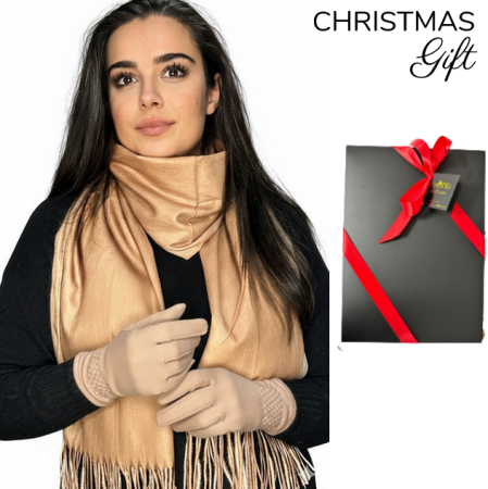 Pachete si seturi cadou femei - Cadoul perfect de Crăciun - set 2in1 cu manusi si esarfa femei  maro degrade 1-5703