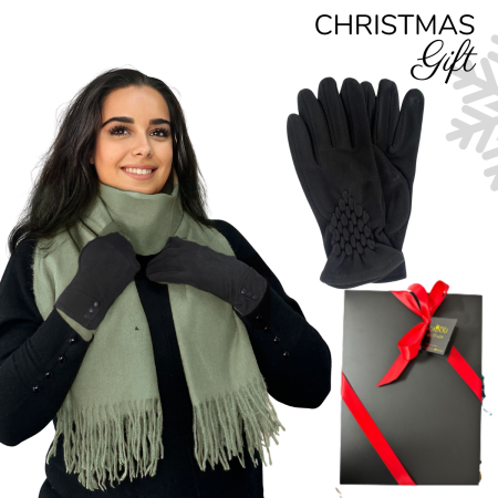 Imbracaminte femei - Cadoul perfect de Craciun set 2in1 cu manusi si esarfa foarte groasa si calduroasa 24220  Verde