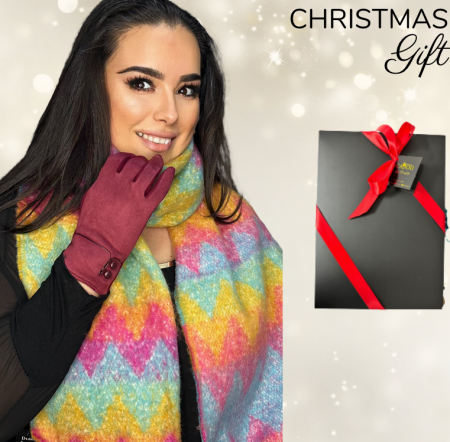 Pachete si seturi cadou femei - Cadoul perfect de Craciun set 2in1 cu manusi si esarfa foarte groasa si calduroasa 25110.MULTICOLOR