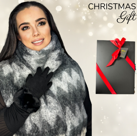 Pachete si seturi cadou femei - Cadoul perfect de Craciun set 2in1 cu manusi si esarfa foarte groasa si calduroasa 25110.Black_GRI