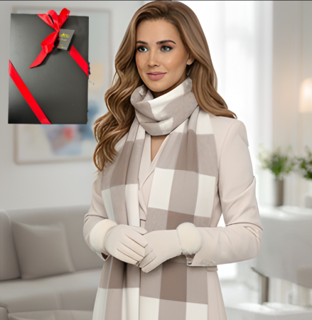 Pachete si seturi cadou femei - Cadoul perfect de Craciun set 2in1 cu manusi si esarfa foarte groasa si calduroasa 50124.06 crem ivory