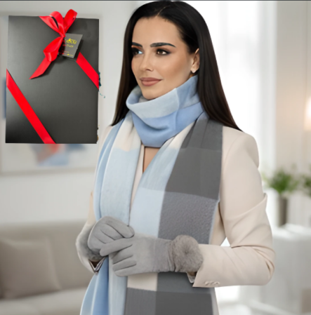 Pachete si seturi cadou femei - Cadoul perfect de Craciun set 2in1 cu manusi si esarfa foarte groasa si calduroasa 50124.06 BLUE  LIGHT