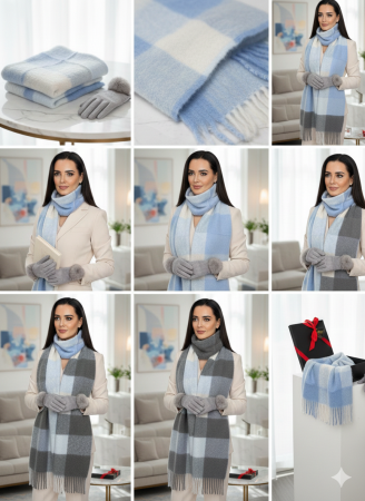 Cadoul perfect de Craciun set 2in1 cu manusi si esarfa foarte groasa si calduroasa 50124.06 BLUE  LIGHT [2]