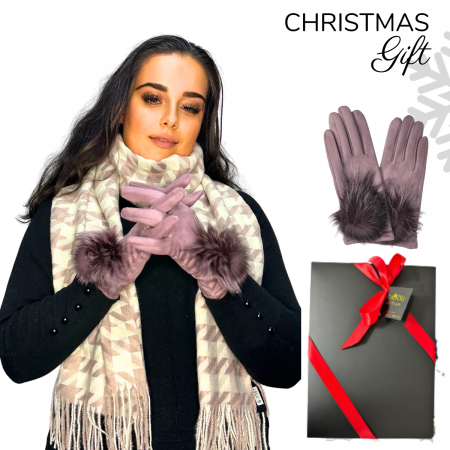 Cadoul perfect de Crăciun - set 2in1 cu manusi si esarfa pentru femei,S-2391.01 plamaniu [0]