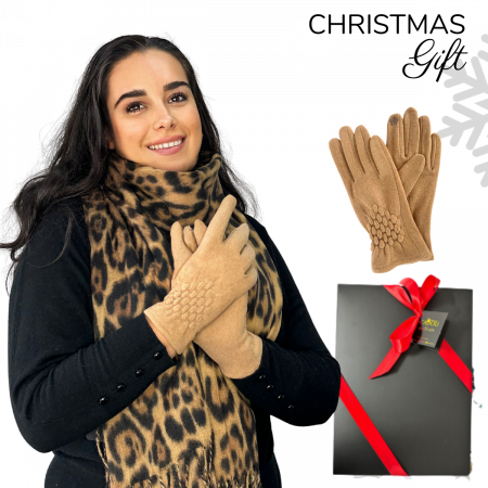 Cadoul perfect de Crăciun - set 2in1 cu manusi si esarfa pentru femei animal print, 1-892.02 [0]