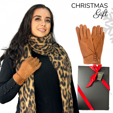 Cadoul perfect de Crăciun - set 2in1 cu manusi si esarfa pentru femei animal print, 1-892.03 [0]