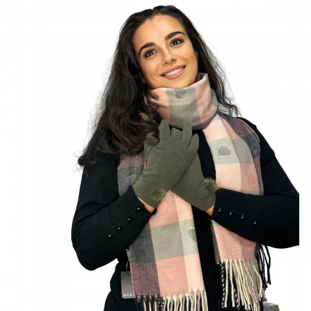 Cadoul perfect de Crăciun - set 2in1 cu manusi si esarfa pentru femei 2228.01 roz olive [1]