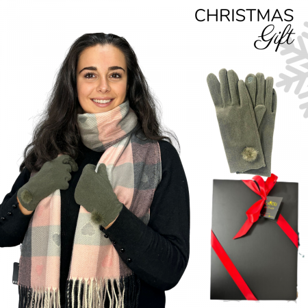 Cadoul perfect de Crăciun - set 2in1 cu manusi si esarfa pentru femei 2228.01 roz olive [0]